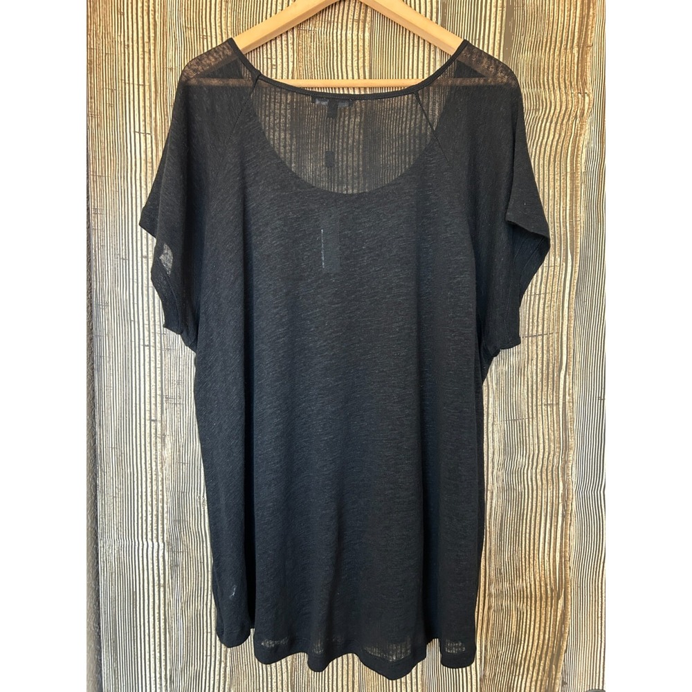 Cable & Gauge Woman Black Linen Blend Sheer Top Metal Collar Beads Size 2X NWT - Picture 4 of 9